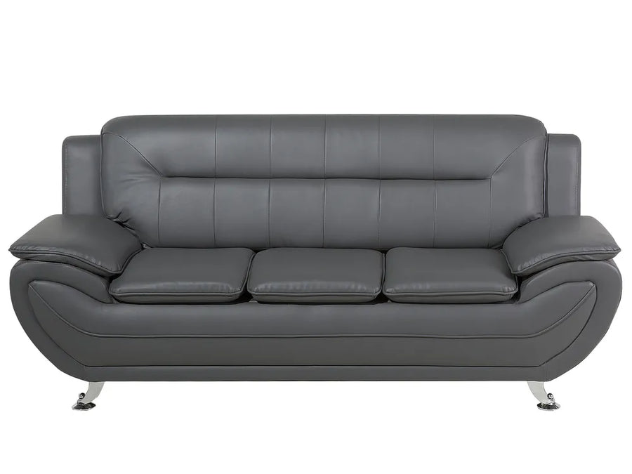 Grey faux leather 3-seater sofa with slim metal legs