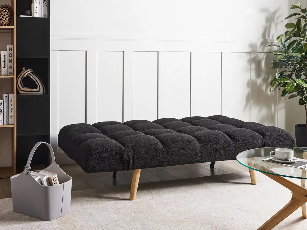 Sofa Bed 2 Seater Boucle Black Cashten