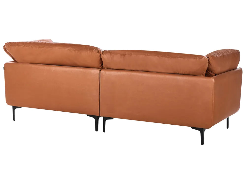 Sofa 3 Seater Faux Leather Golden Brown Yazgur
