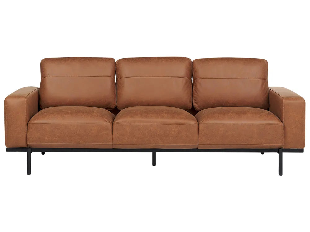 Brown faux leather 3 seater sofa with modern design and sleek finish