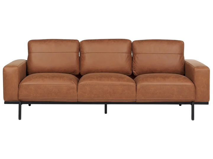 Brown faux leather 3 seater sofa with modern design and sleek finish