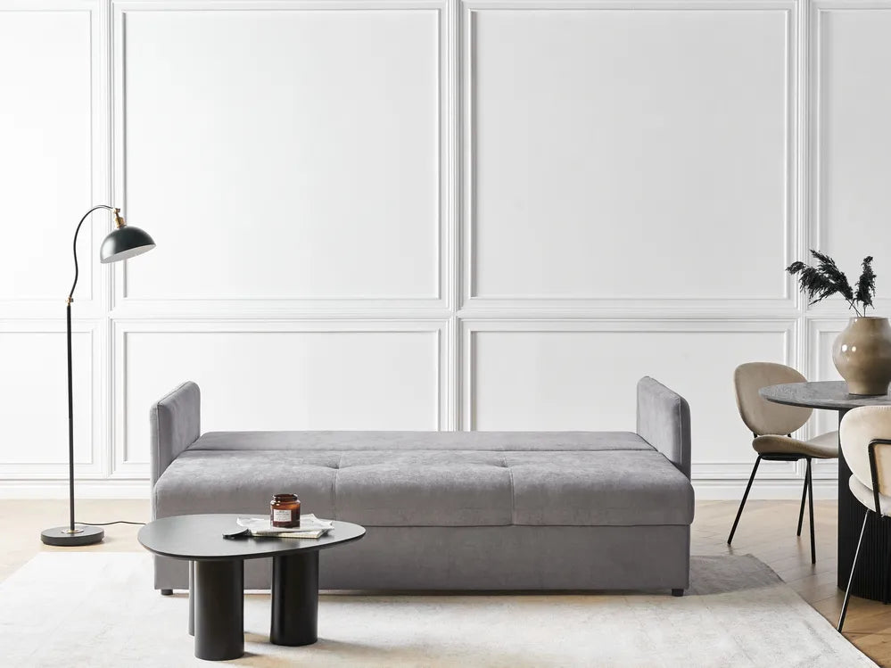 Sofa Bed 3 Seater Chenille Grey with Storage Devair