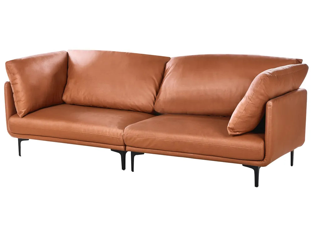 Sofa 3 Seater Faux Leather Golden Brown Yazgur