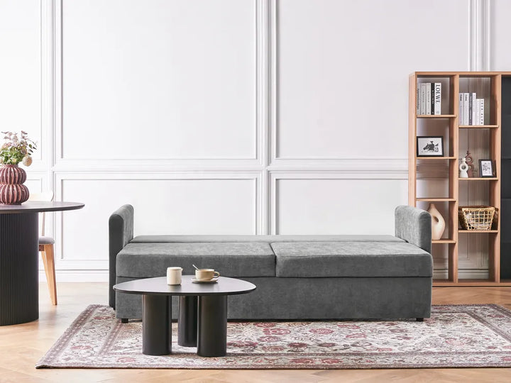Sofa Bed 3 Seater Chenille Light Grey with Storage Abarca