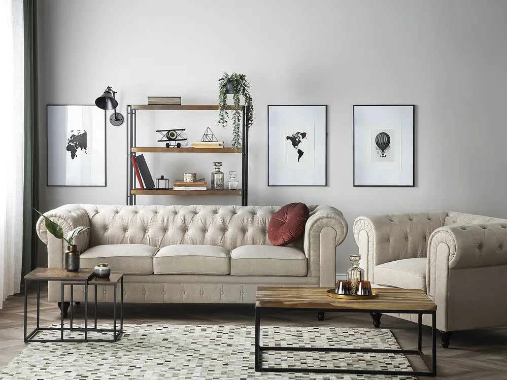 Sofa 3 Seater Fabric Beige Besnard