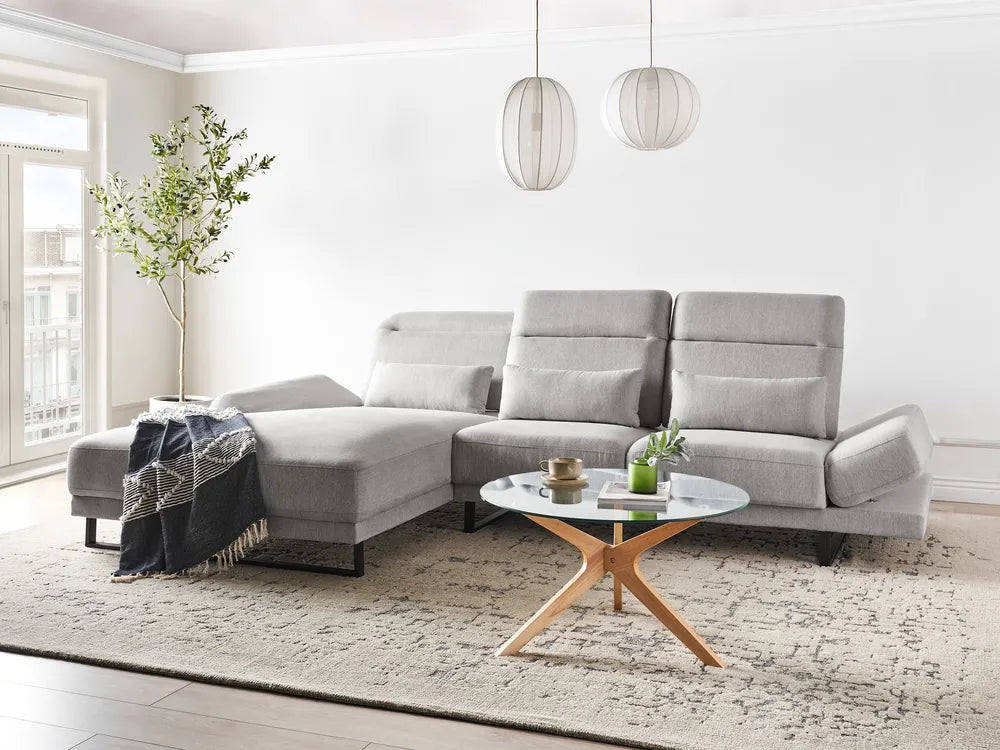 Corner Sofa 4 Seater Fabric Light Grey Right Hand Ninja