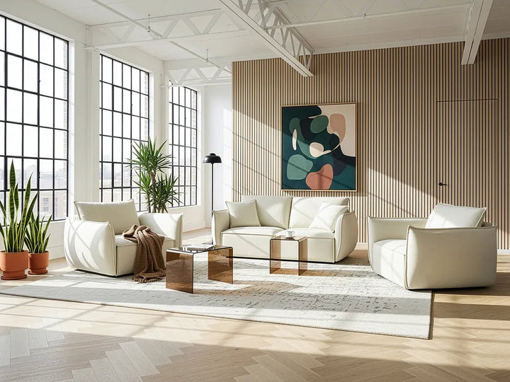 Sofa 3 Seater Fabric Light Beige Greylan