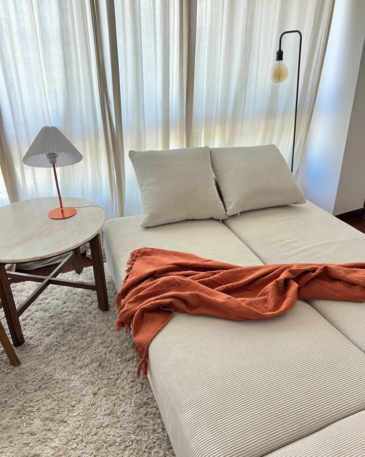 Corner Sofa Bed 3 Seater Corduroy Light Beige with Storage Left Hand Deantrei