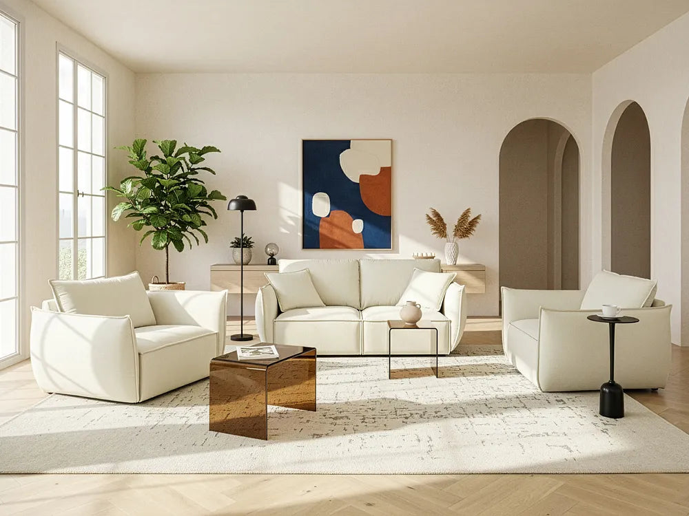 Sofa 3 Seater Fabric Light Beige Greylan