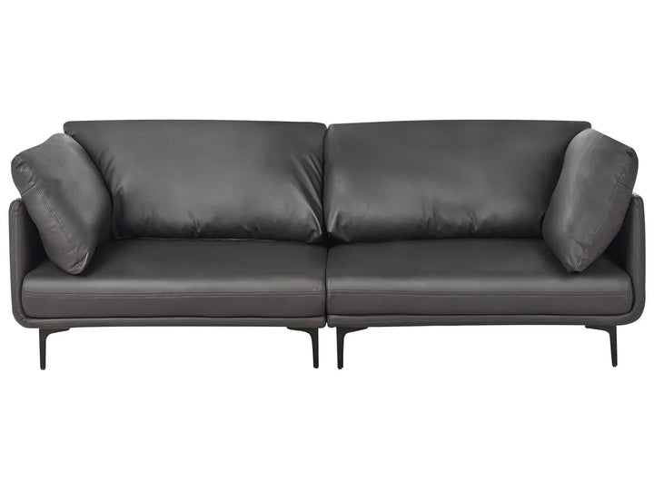 Gray sofa with curved backrest and armrests on a white background