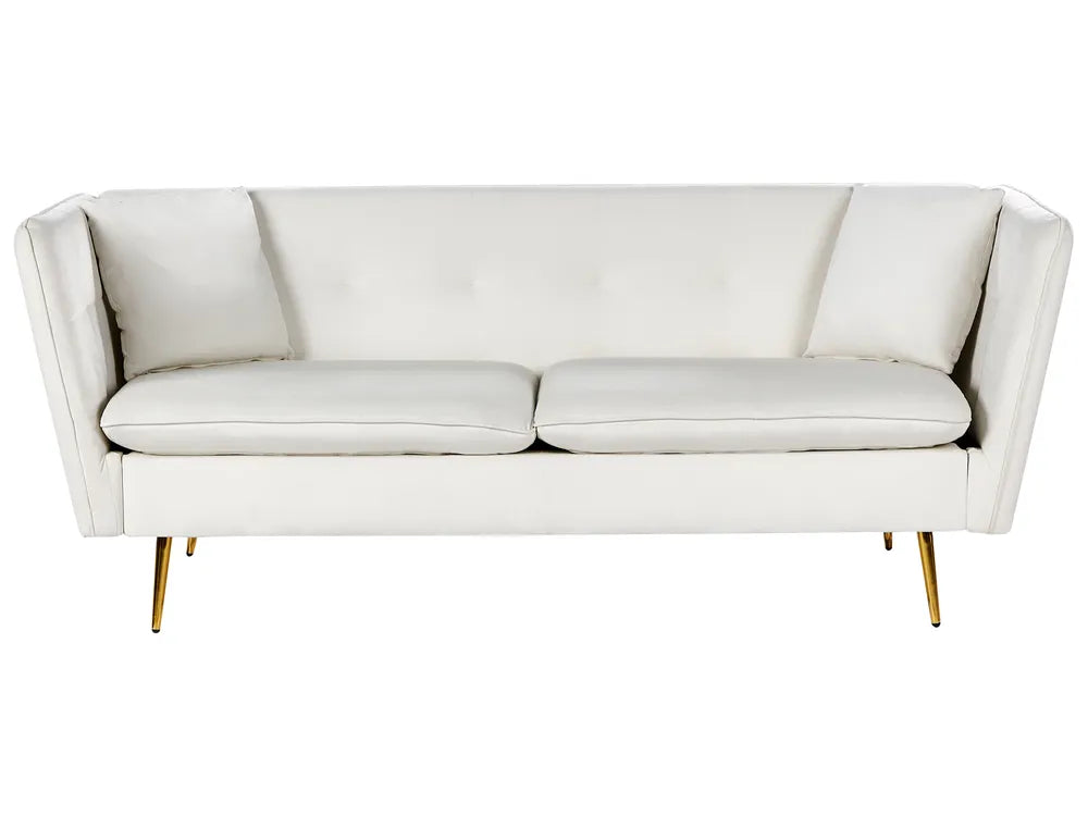 White sofa with gold legs on a white background