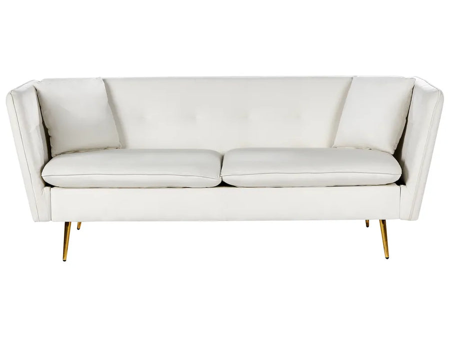 White sofa with gold legs on a white background