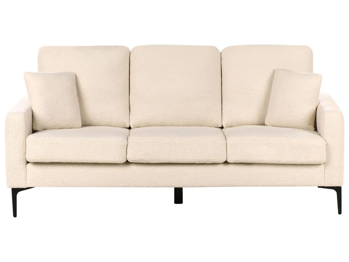 Beige bouclé 3 seater sofa with padded cushions