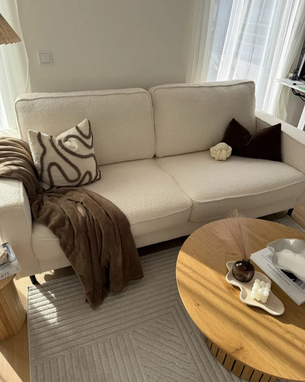 Sofa 3 Seater Boucle White Chanet