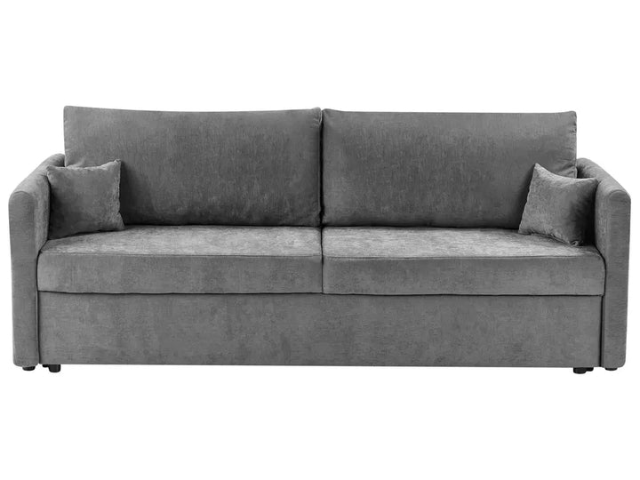 Gray sofa with cushions on a white background