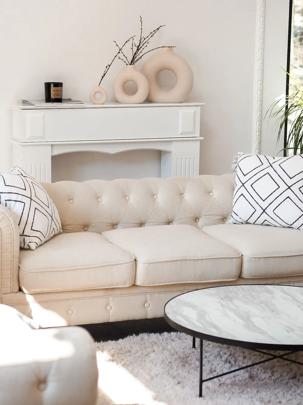 Sofa 3 Seater Fabric Beige Besnard