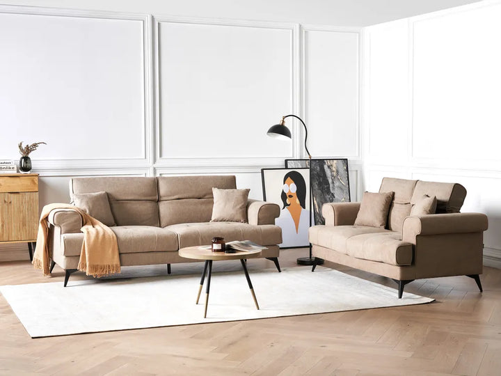 Sofa 3 Seater Fabric Light Brown Jimeny