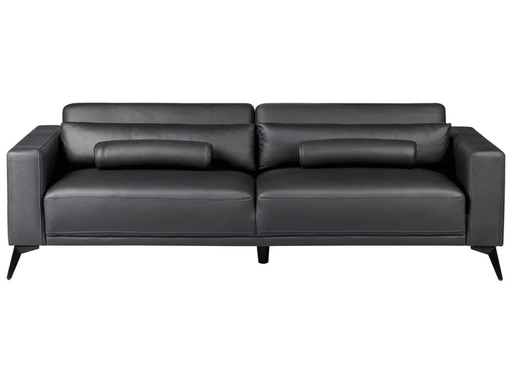 Gray sofa with three cushions on a white background