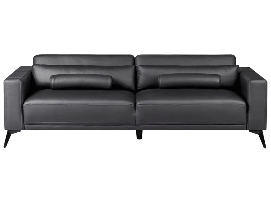 Gray sofa with three cushions on a white background
