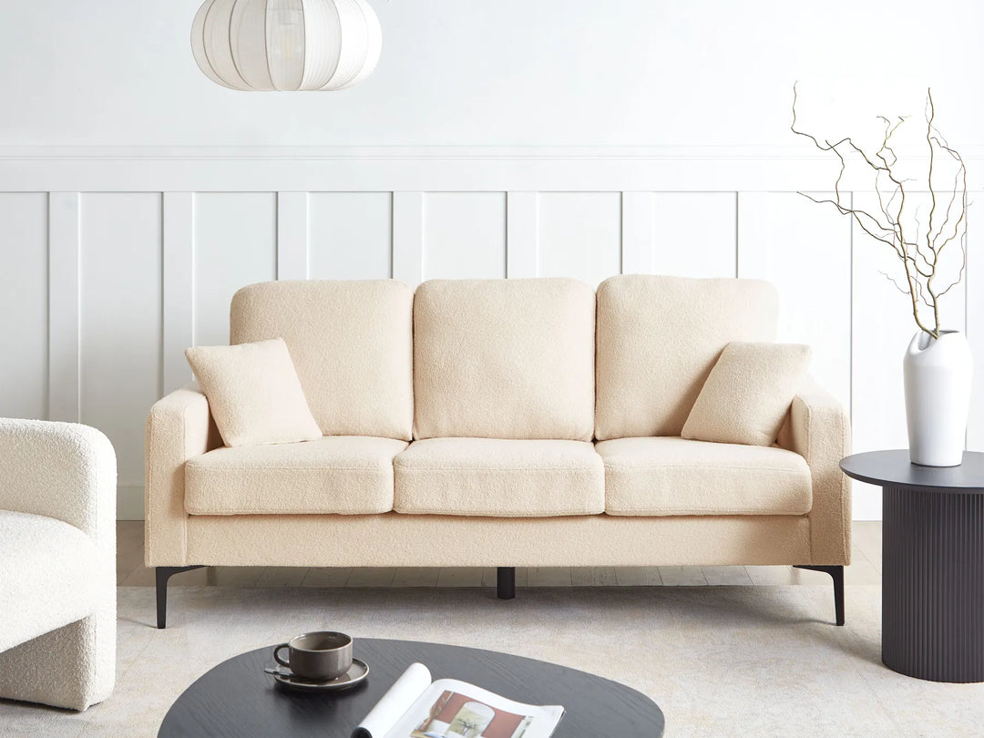 Elegant and comfortable beige 3 seater bouclé sofa
