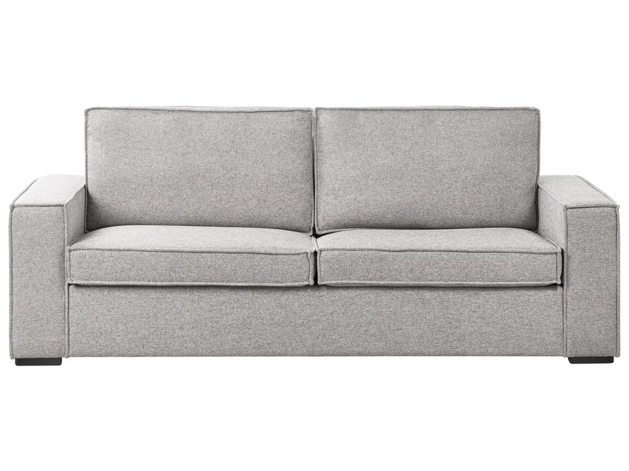 Light grey fabric three seater sofa converting into a double bed