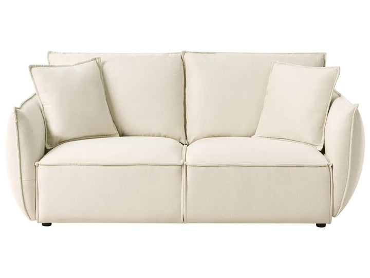 Beige sofa with two cushions on a white background