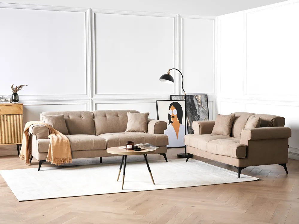 Sofa 3 Seater Fabric Light Brown Jimeny