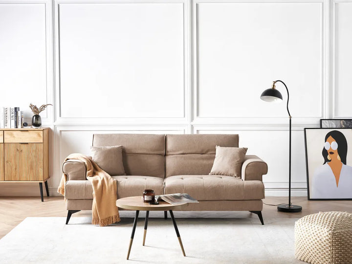 Sofa 3 Seater Fabric Light Brown Jimeny