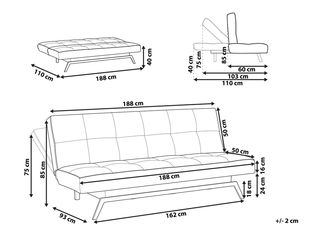 Sofa Bed 3 Seater Fabric Green Kaizlyn