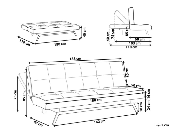 Sofa Bed 3 Seater Fabric Green Kaizlyn