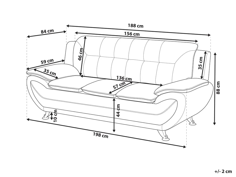 Sofa 3 Seater Faux Leather Grey Aidanlee