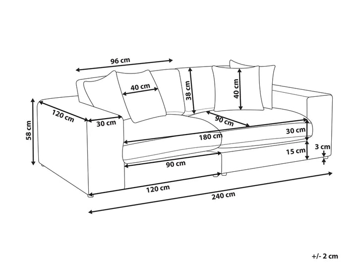 Sofa 3 Seater Fabric Off-White with Footstool Etherine II