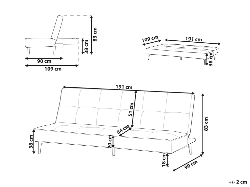 Sofa Bed 3 Seater Fabric Dark Grey Atiye