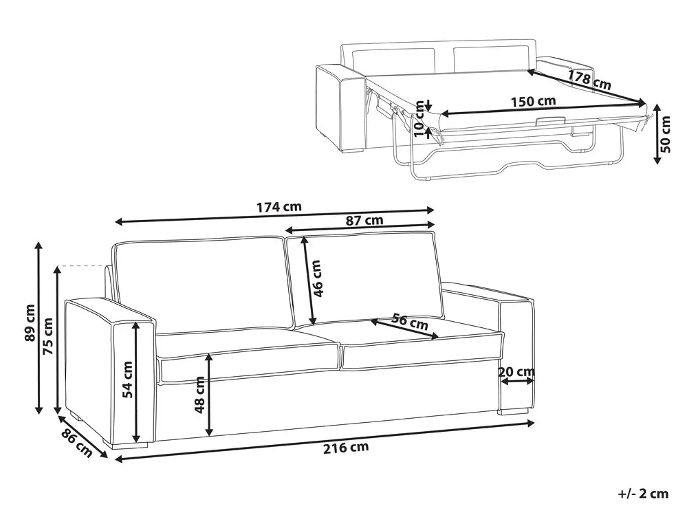 Sofa Bed 3 Seater Fabric Light Grey Bertina