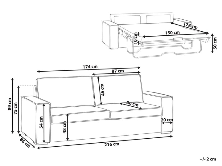 Sofa Bed 3 Seater Fabric Light Grey Bertina
