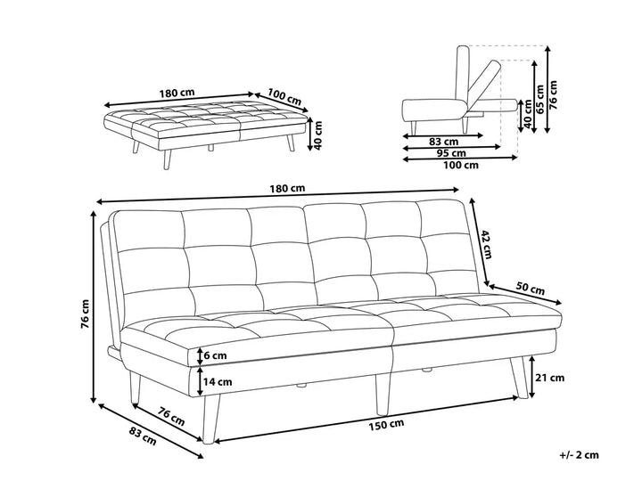 Sofa Bed 3 Seater Fabric Light Grey Laffey