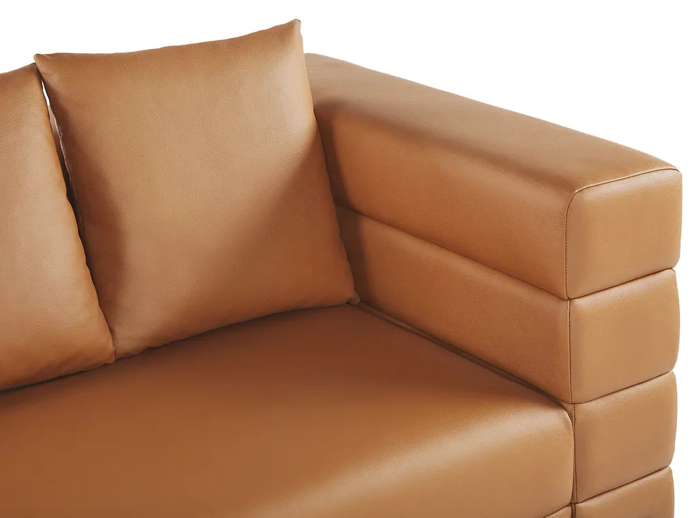 Sofa 3 Seater Faux Leather Brown Mejas