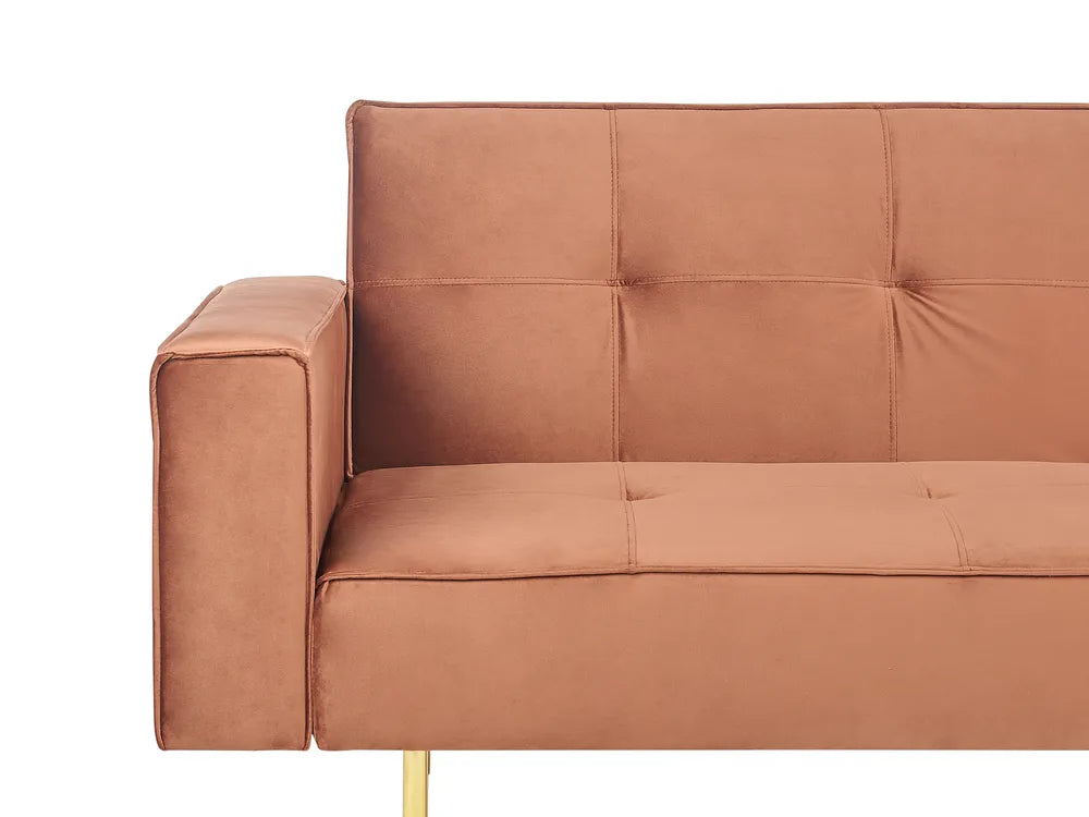 Sofa Bed 3 Seater Velvet Golden Brown Helsley