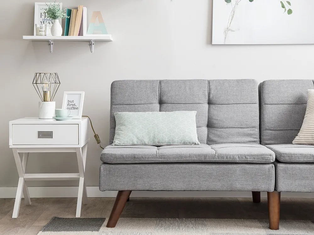 Sofa Bed 3 Seater Fabric Light Grey Laffey