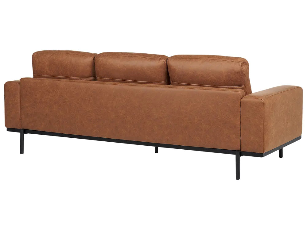 Sofa 3 Seater Faux Leather Brown Jarrow