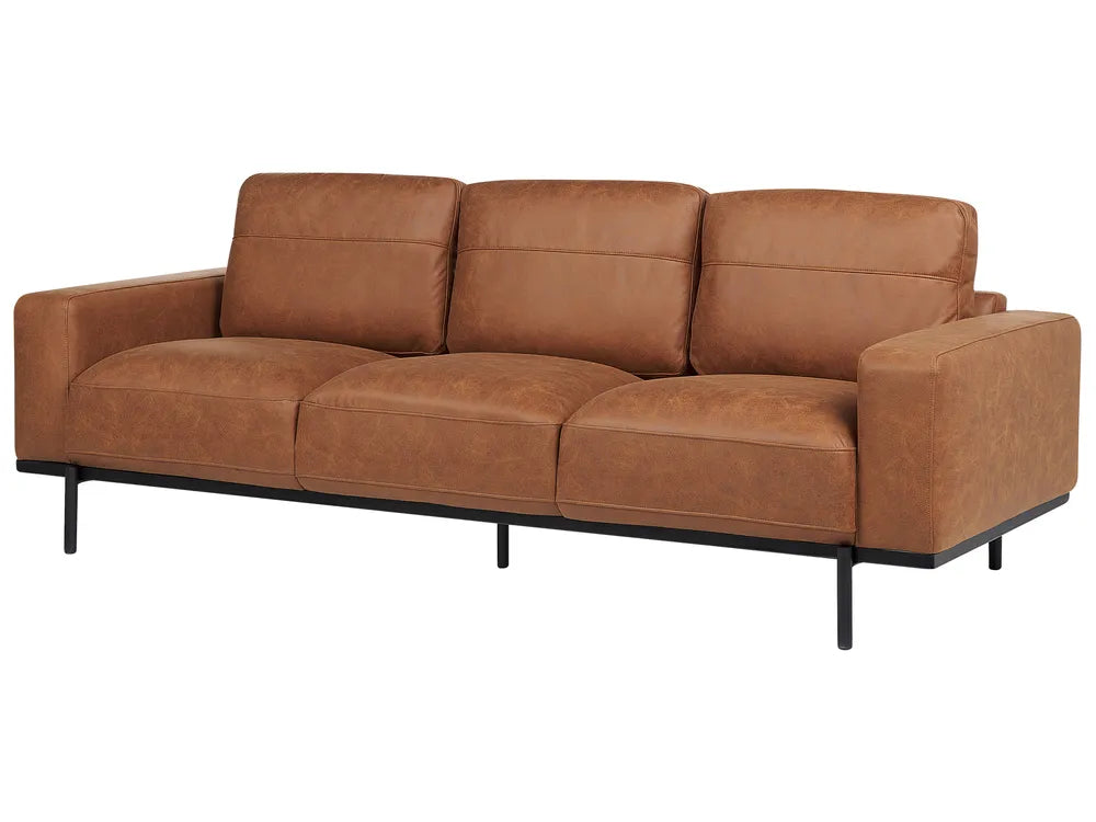Sofa 3 Seater Faux Leather Brown Jarrow
