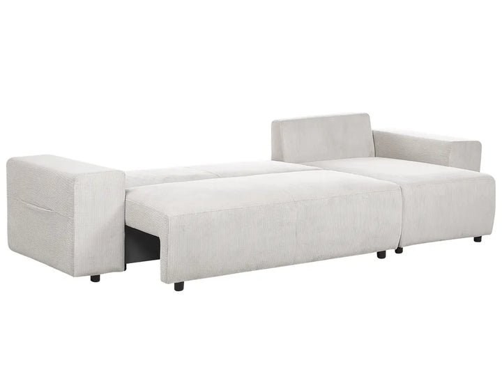 Corner Sofa Bed 3 Seater Corduroy Light Beige with Storage Left Hand Deantrei