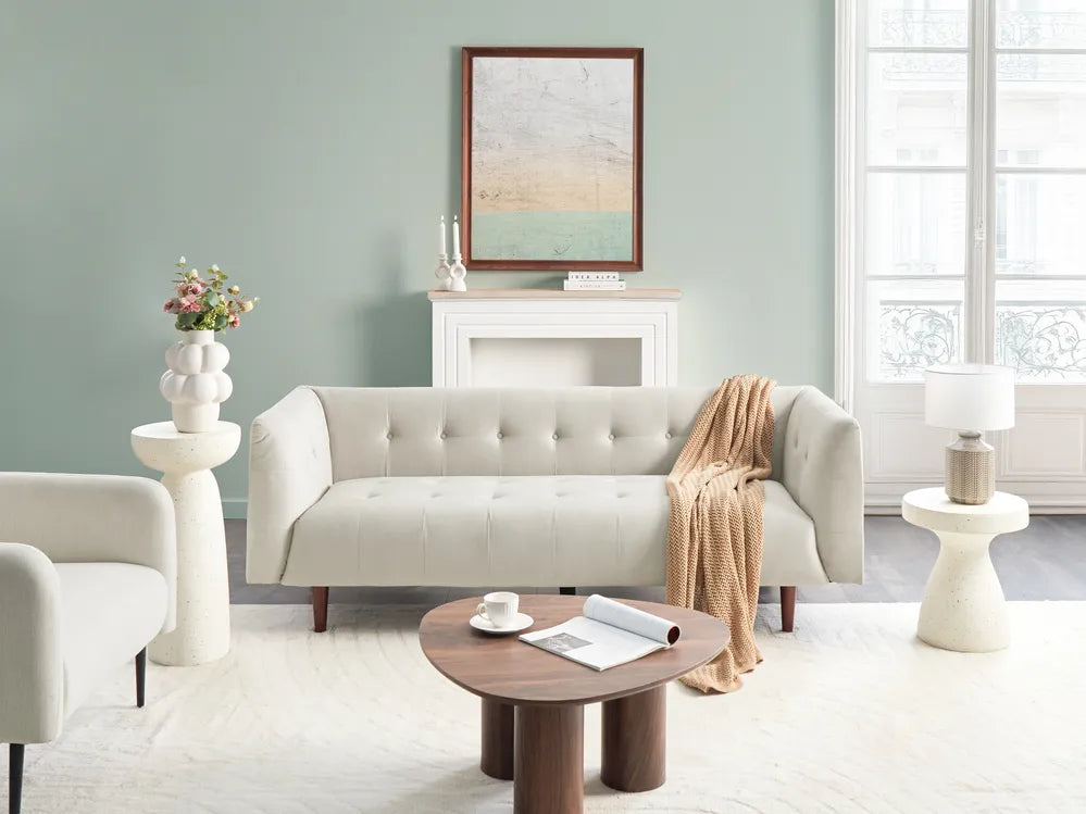 Sofa 3 Seater Fabric Light Beige Cilla