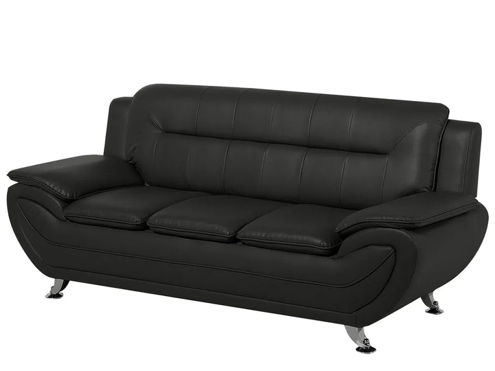 Sofa 3 Seater Faux Leather Black Aidanlee
