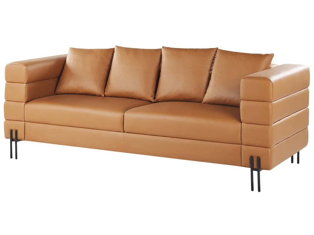 Sofa 3 Seater Faux Leather Brown Mejas