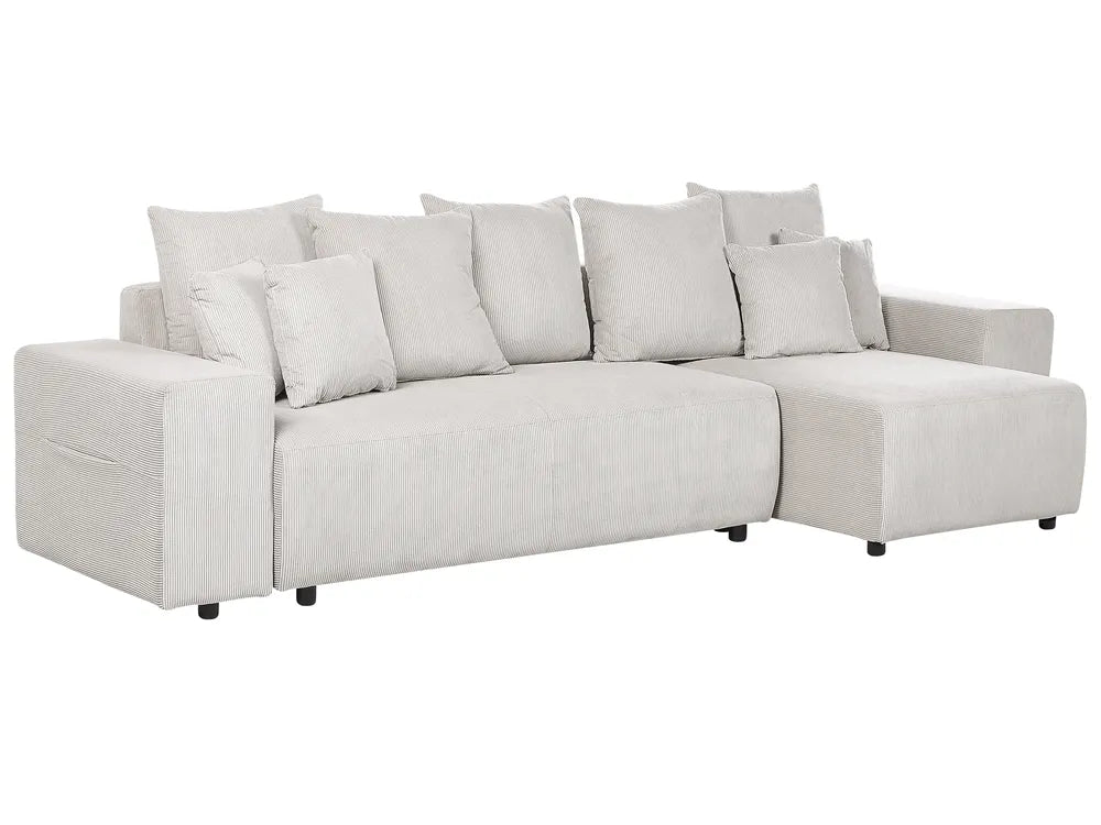 Corner Sofa Bed 3 Seater Corduroy Light Beige with Storage Left Hand Deantrei