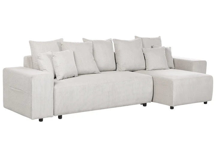 Corner Sofa Bed 3 Seater Corduroy Light Beige with Storage Left Hand Deantrei
