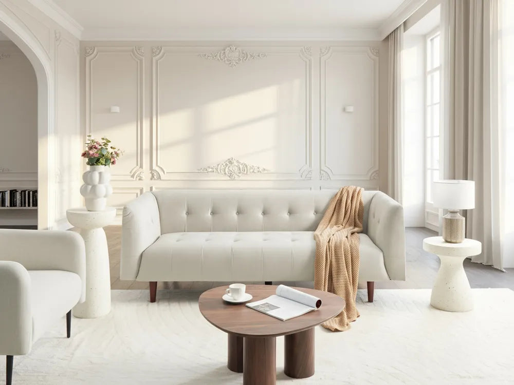 Sofa 3 Seater Fabric Light Beige Cilla