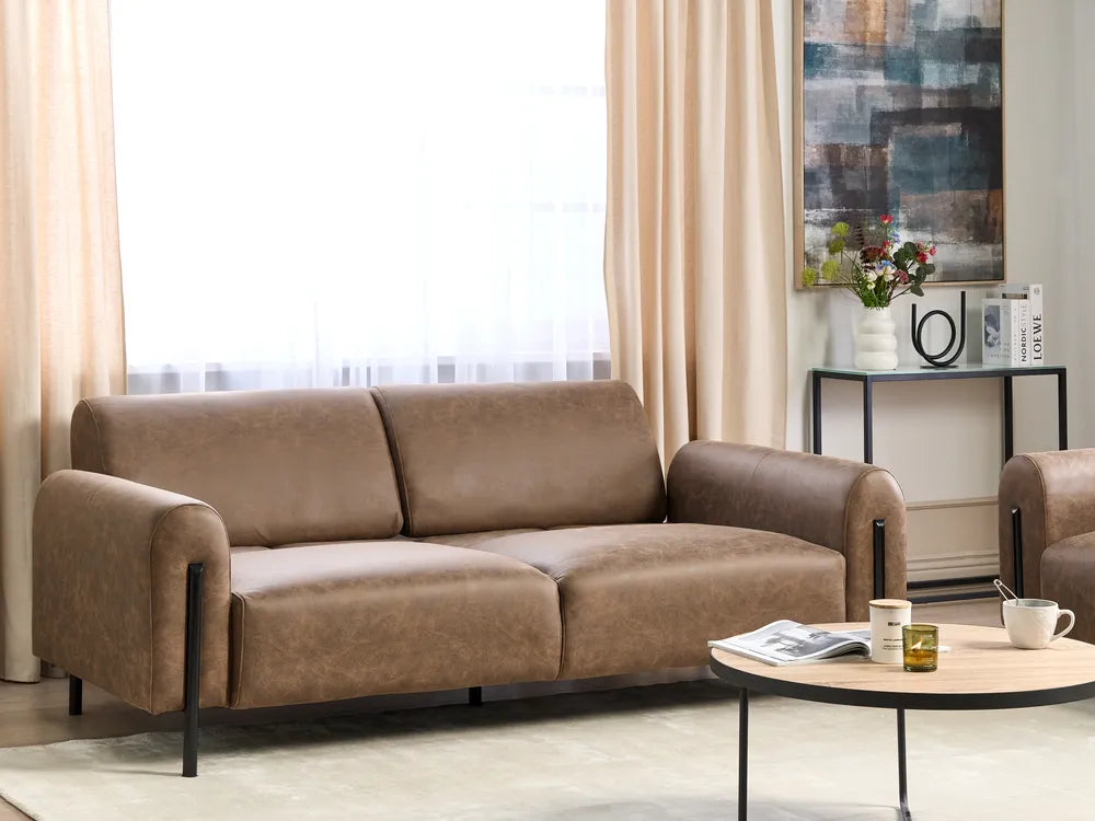 Sofa 3 Seater Fabric Brown Annora