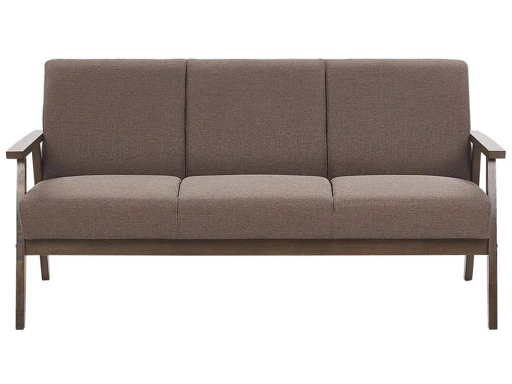 Brown sofa with wooden frame on a white background